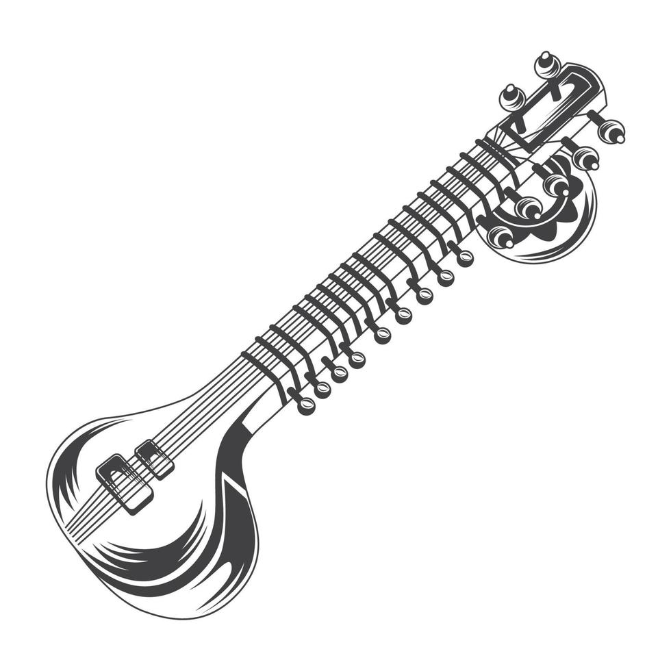 retro sitar instrument vektor stock illustration