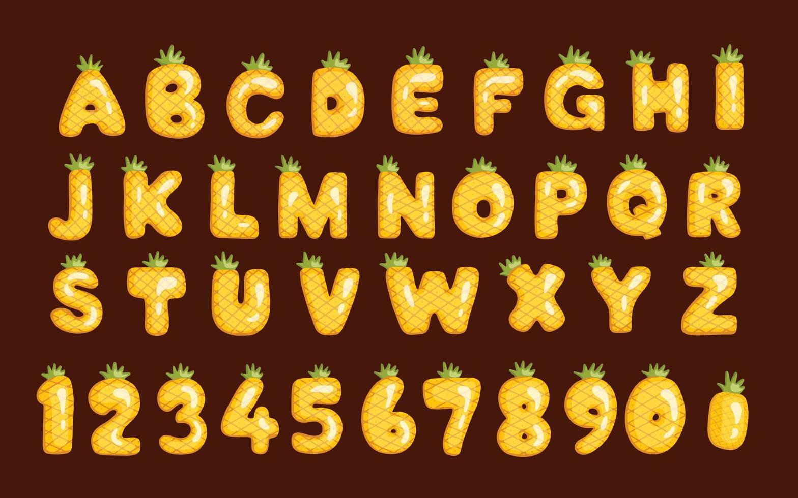 söt ananas brev font tecknad serie frukt alfabet vektor