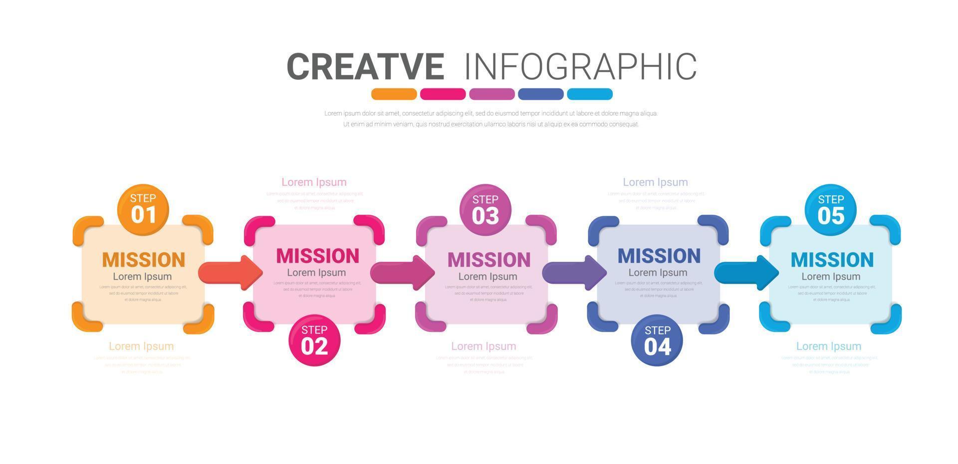 Präsentations-Infografik-Vorlage mit 5 Optionen, Vektor-Infografiken-Design und Marketing-Symbolen können für Workflow-Layout, Schritte oder Prozesse verwendet werden. vektor