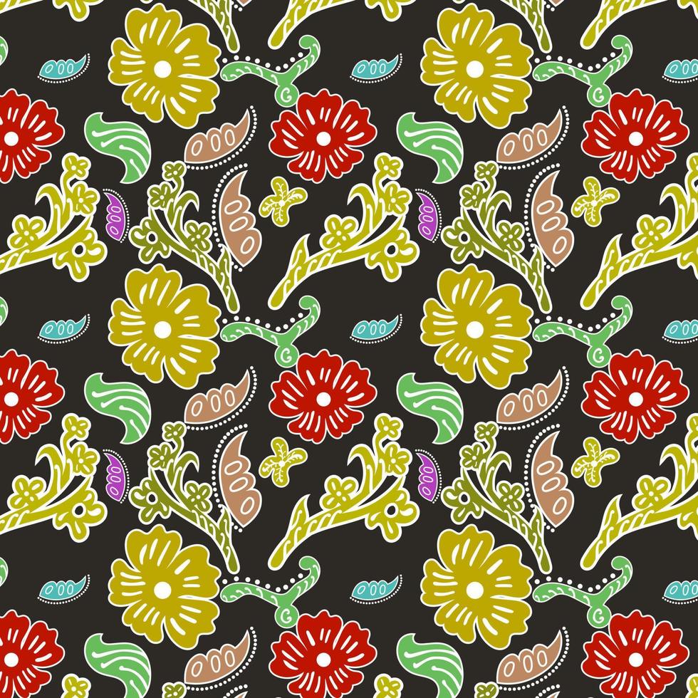 indonesiska batik dekorativ blommig sömlös mönster, mode bakgrund. färgning applicerad till hela trasa, eller trasa tillverkad använder sig av detta Metod har sitt ursprung från Indonesien. vektor