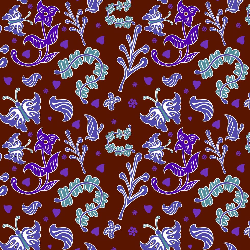indonesiska batik dekorativ blommig sömlös mönster, mode bakgrund. färgning applicerad till hela trasa, eller trasa tillverkad använder sig av detta Metod har sitt ursprung från Indonesien. vektor