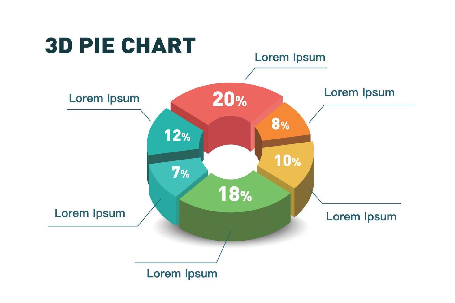 3d paj Diagram sex pieces.infographic isometrisk pussel cirkulär mall.rapport, företag analys, data vektor