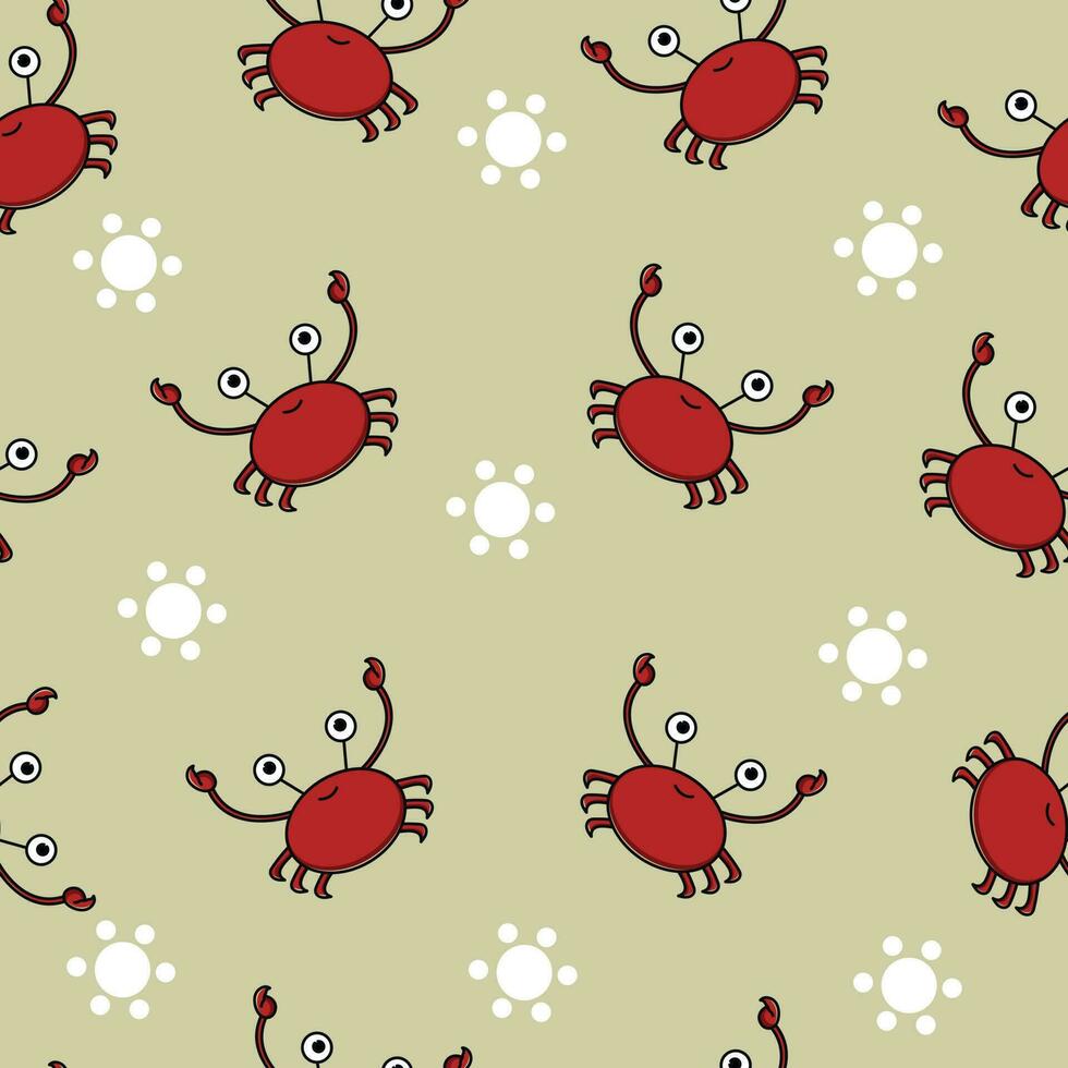 sömlös mönster med söt krabbor. hand dragen vektor illustration. tecknad serie stil. för kort, t-shirt grafik, födelsedag, fest inbjudningar, klippbok, sommar högtider. vektor illustration i röd, grå