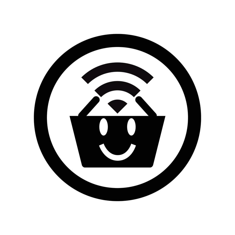 e Handel Korb Taste mit komisch W-lan Logo und Vektor Symbol