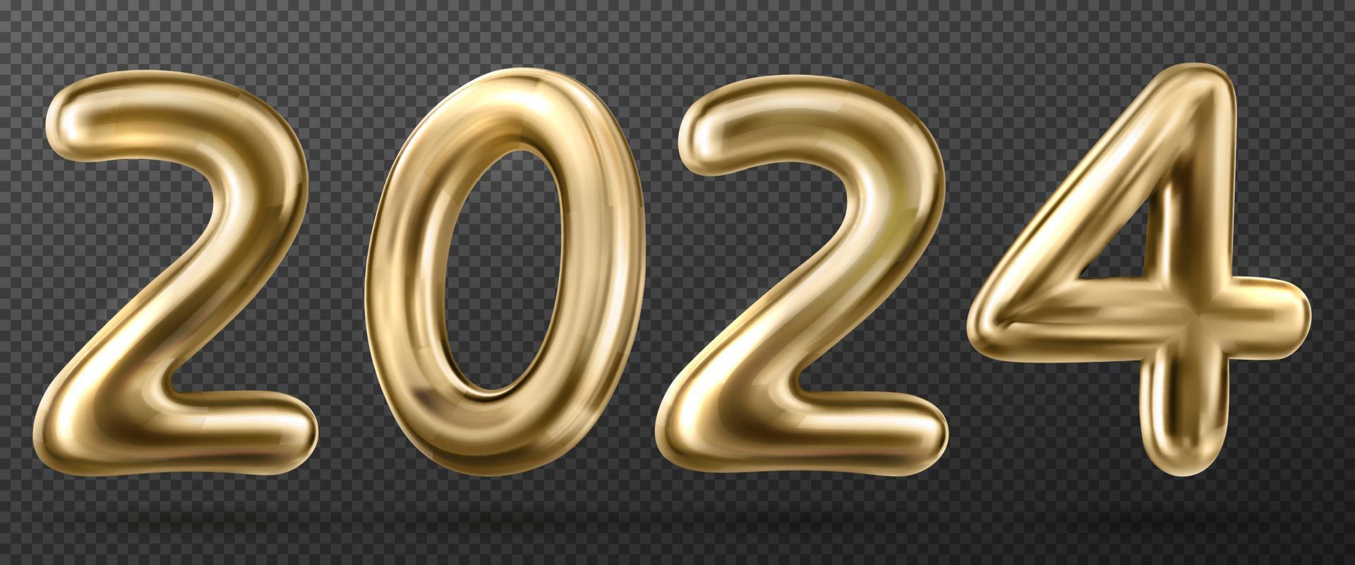 3d Gold Schriftart, isoliert 2024 Neu Jahr Nummer Vektor