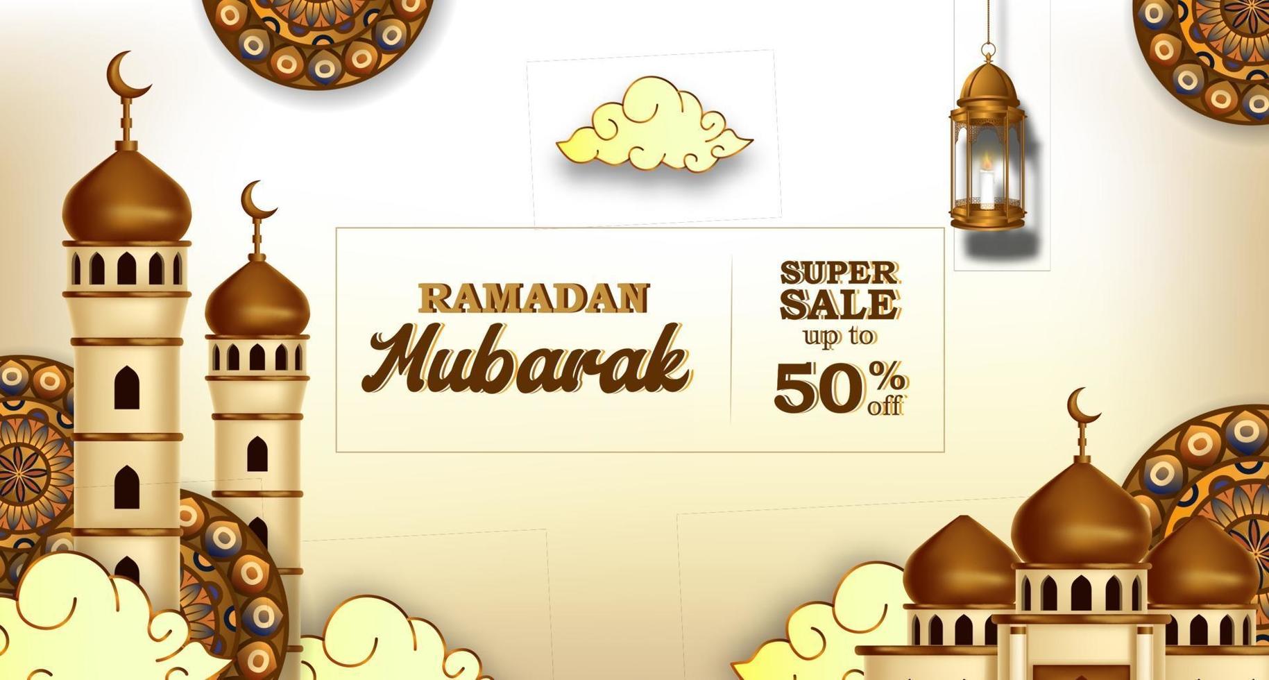 Ramadan Mubarak Verkauf bieten Banner Luxus elegant mit Moschee und Laterne Dekoration vektor