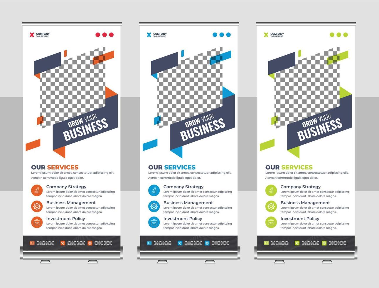 kreative geschäftsagentur roll-up-banner-design oder pull-up-banner-vorlage vektor