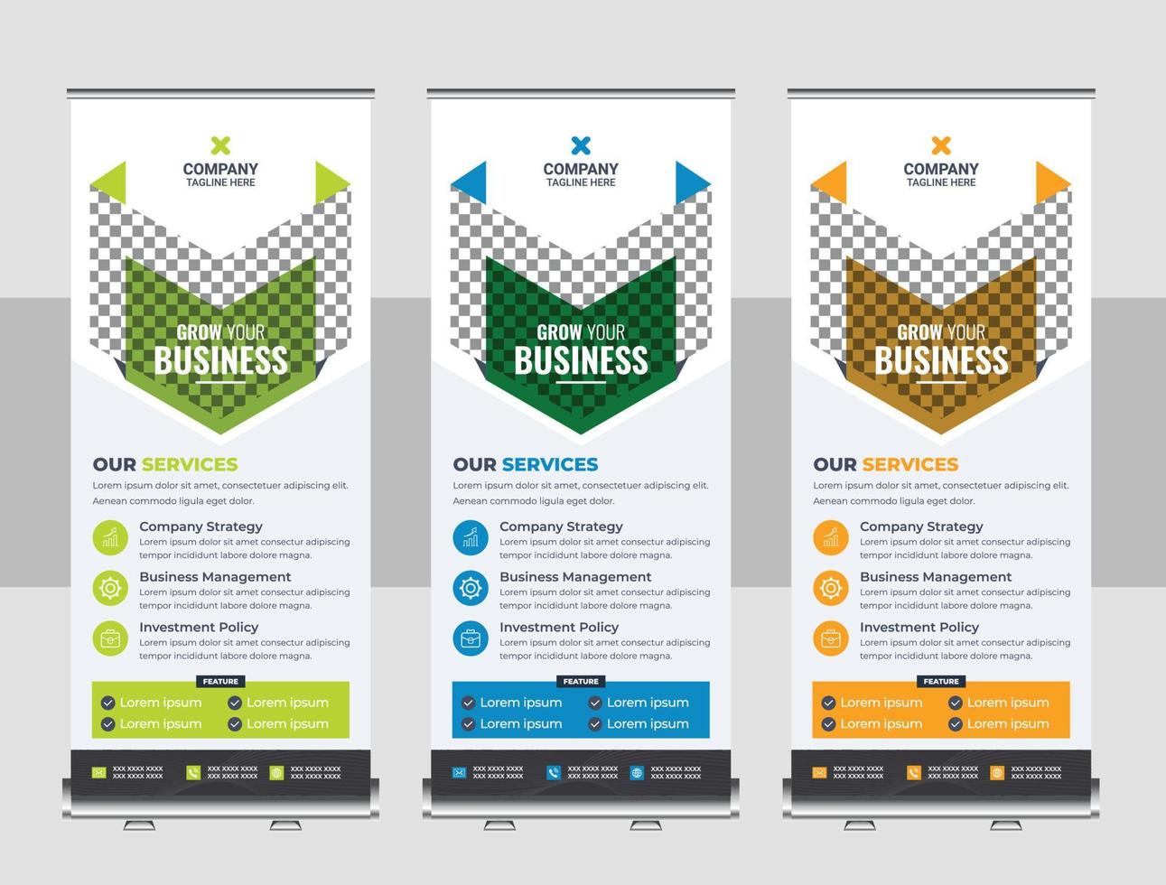 kreative geschäftsagentur roll-up-banner-design oder pull-up-banner-vorlage vektor