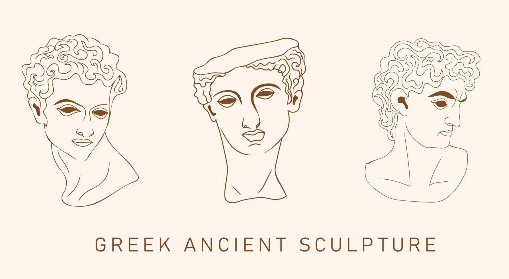 grekisk gammal skulptur uppsättning. vektor hand dragen illustration av mänsklig huvuden