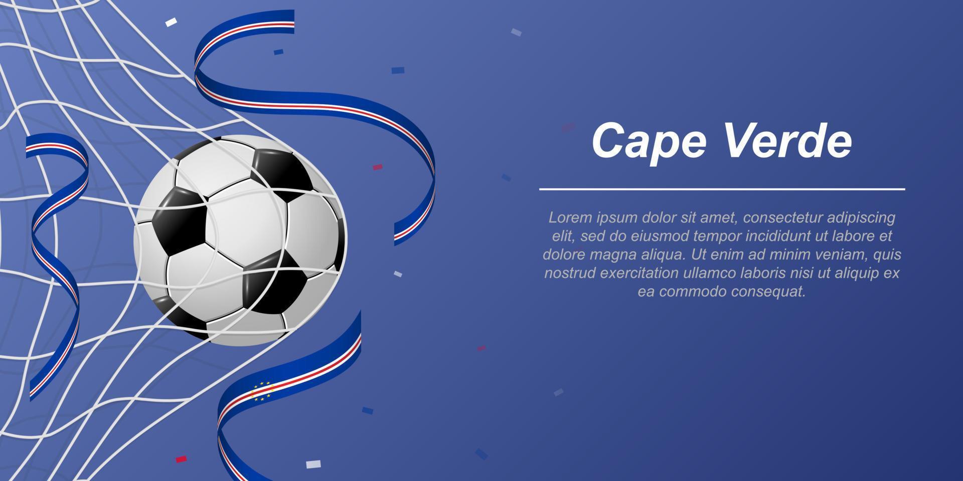 Fußball Hintergrund mit fliegend Bänder im Farben von das Flagge von Kap verde vektor