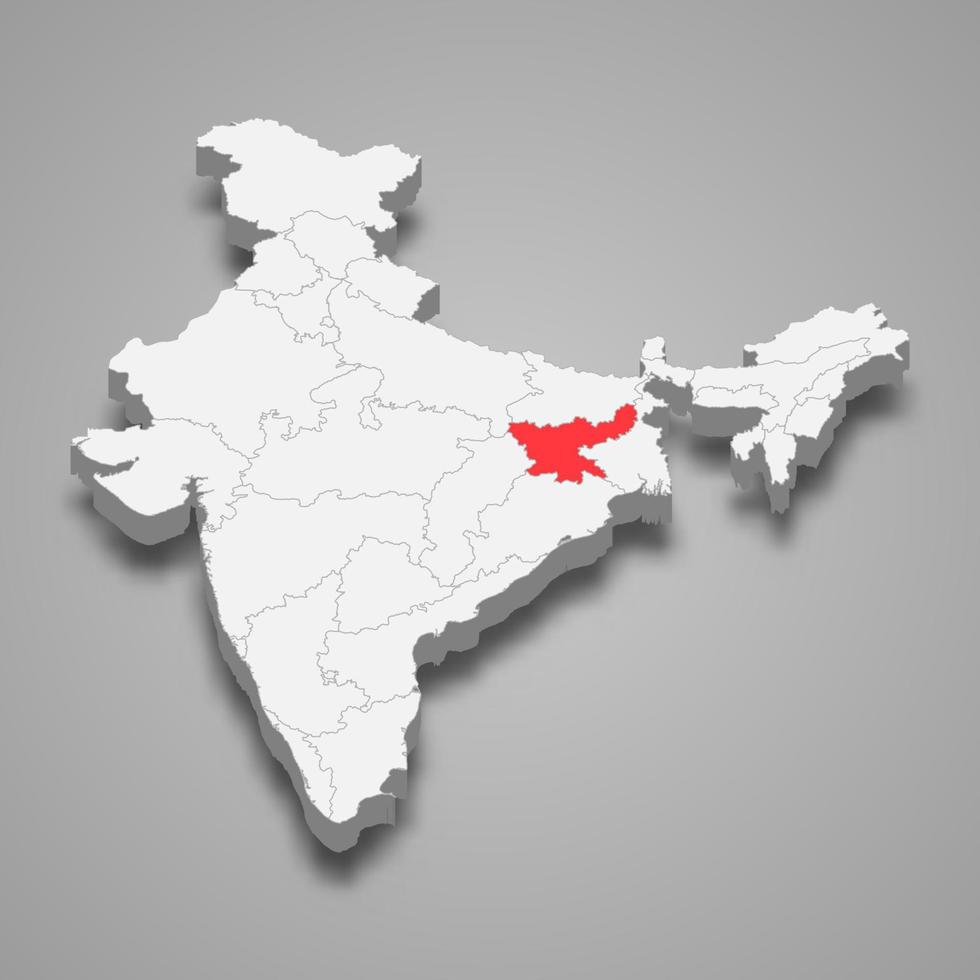 jharkhand Zustand Ort innerhalb Indien 3d Karte vektor