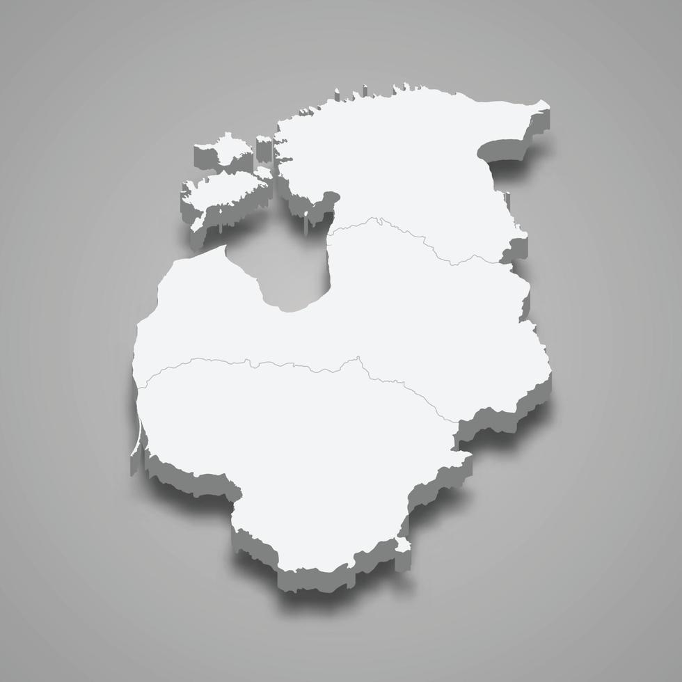 3d isometrisk Karta av baltic stater område, isolerat med skugga vektor