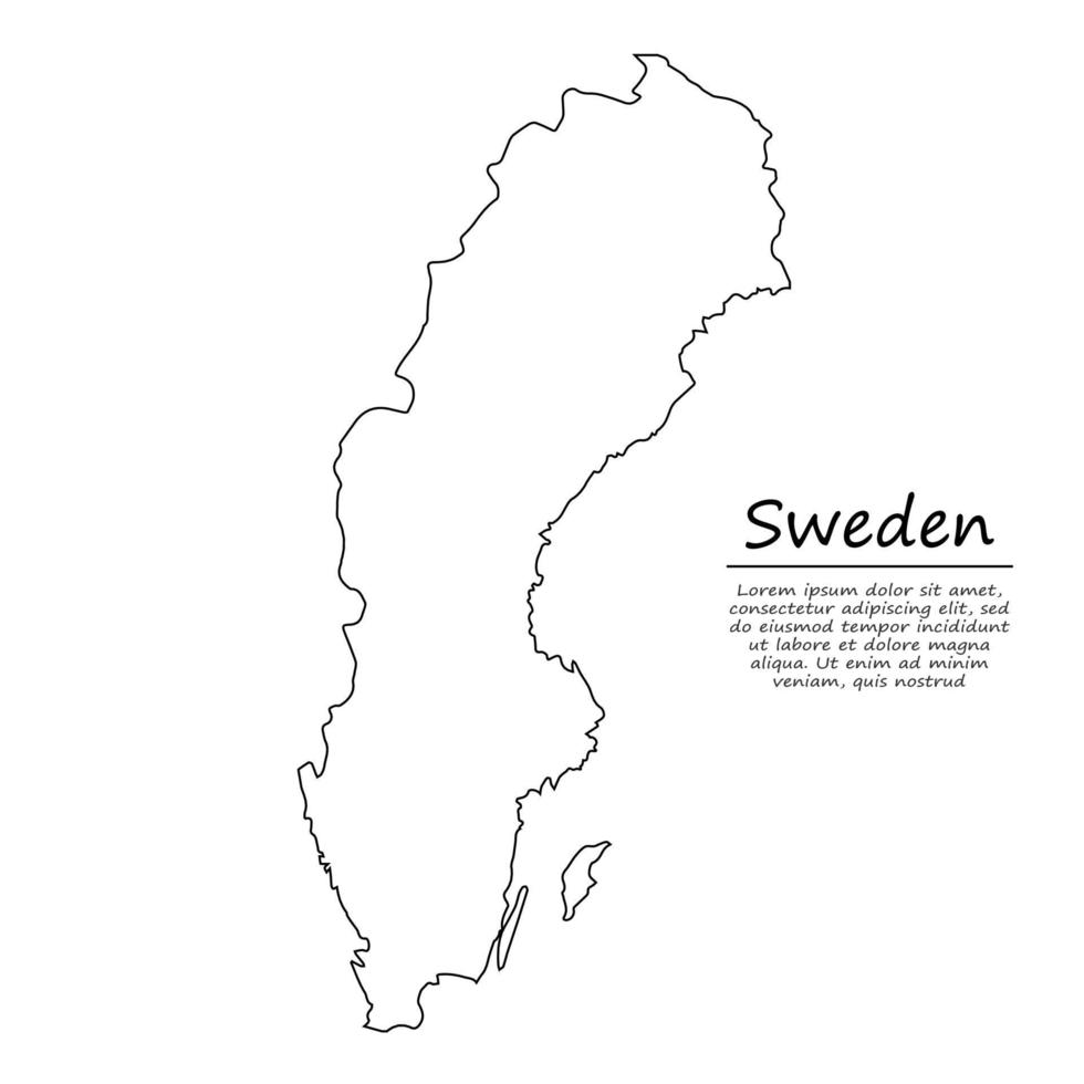 einfach Gliederung Karte von Schweden, im skizzieren Linie Stil vektor