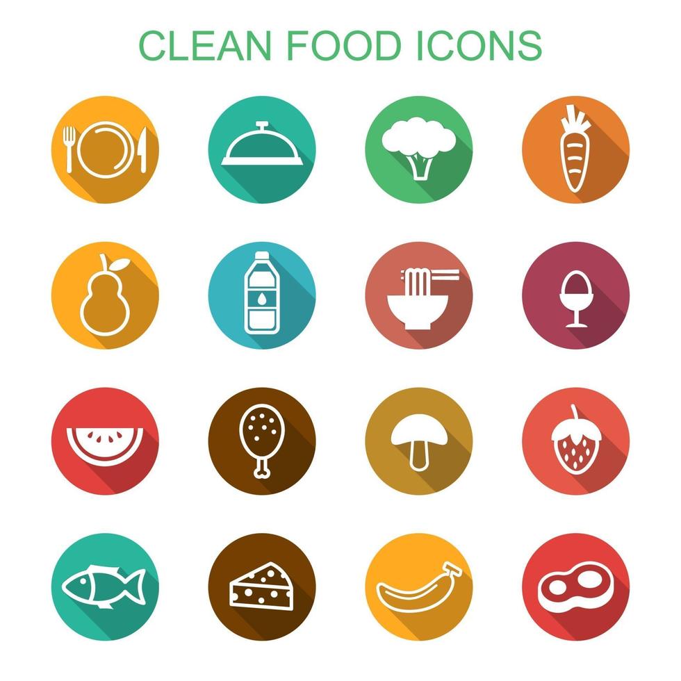 saubere Lebensmittel lange Schatten Symbole vektor