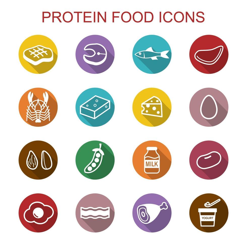 Protein Lebensmittel lange Schatten Symbole vektor