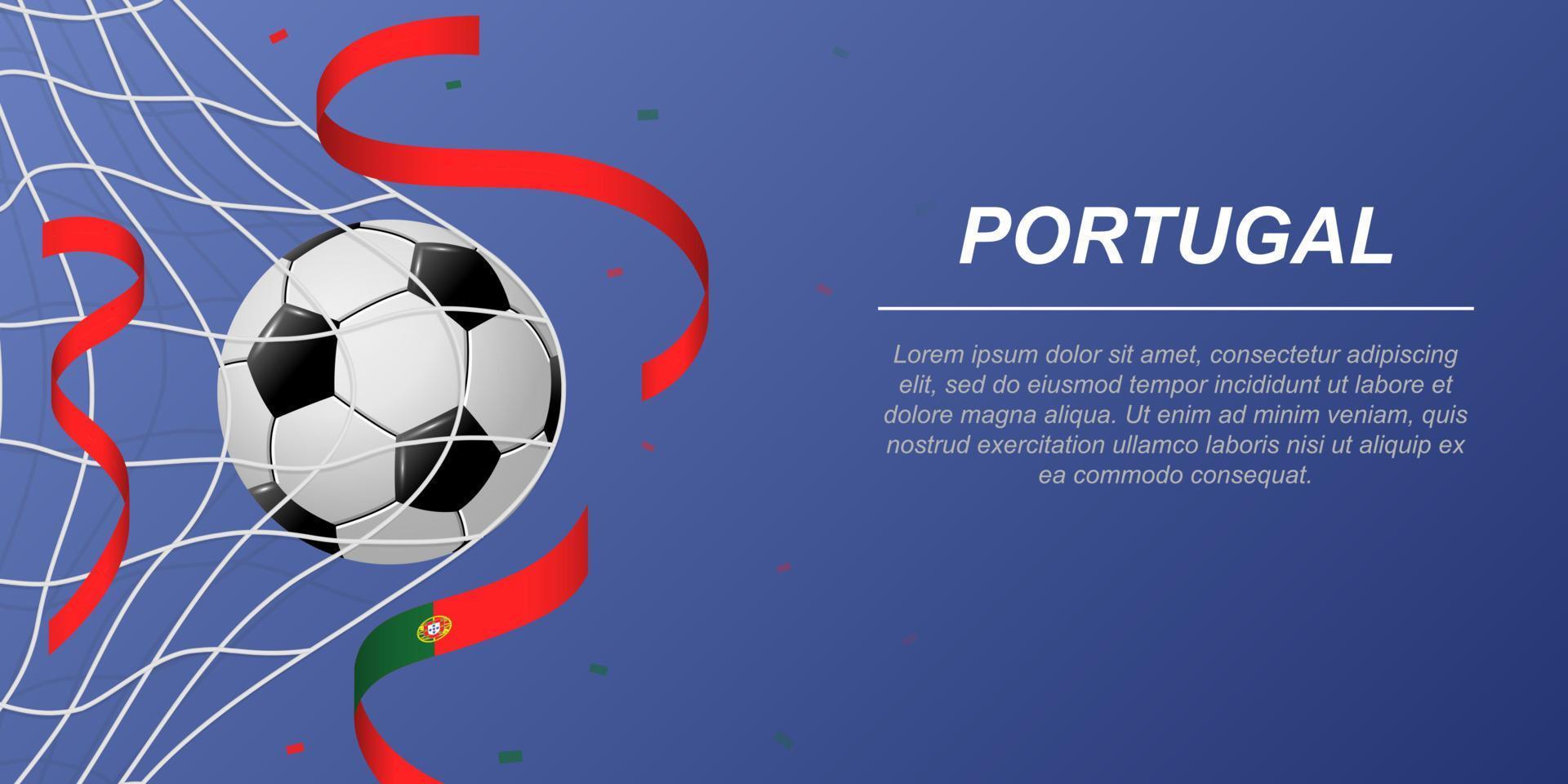 fotboll bakgrund med flygande band i färger av de flagga av portugal vektor