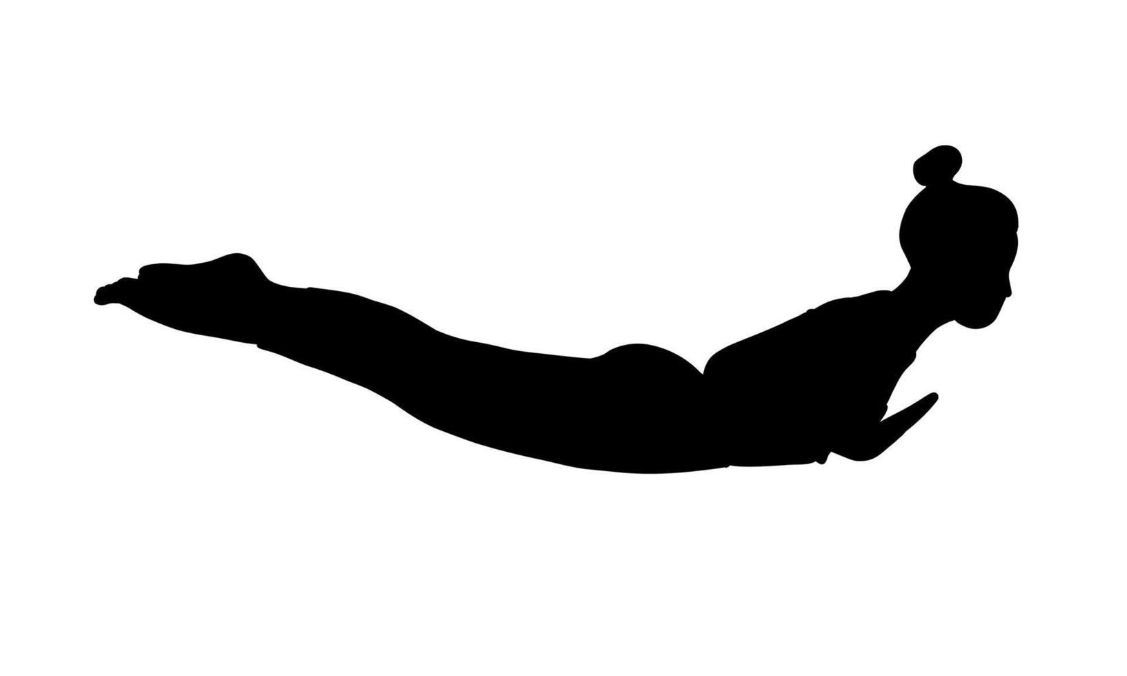 Ausbildung im Yoga Pose weiblich Charakter. Meditation, Pilates, mental Gesundheit. schwarz Schatten Stil. weiblich, Dame, Frau, Mädchen. Vektor Illustration im Karikatur eben Stil isoliert auf Weiß Hintergrund.