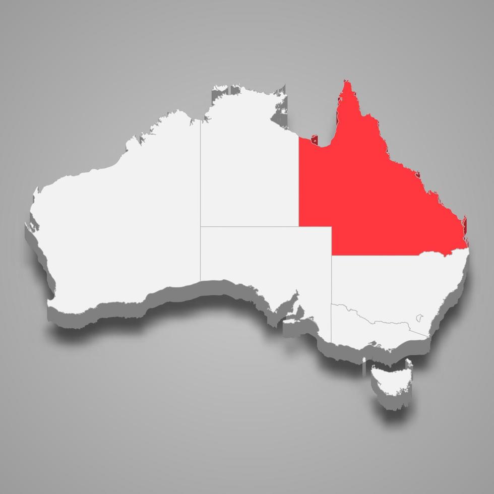 queensland område plats inom Australien 3d Karta vektor