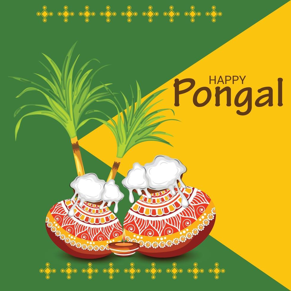vektor illustration av en bakgrund för glad pongal semester skörd festival i Tamil Nadu södra Indien.