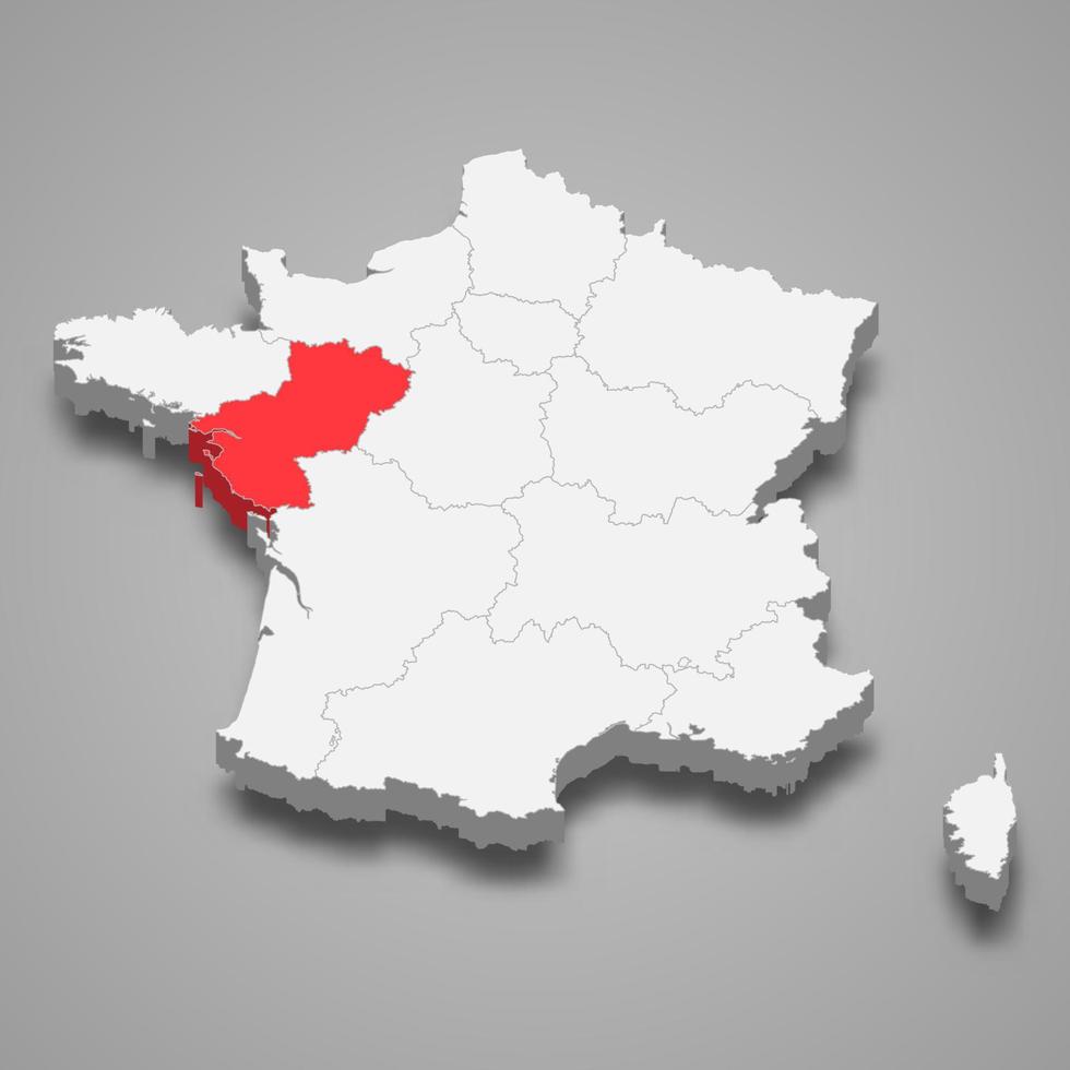 betalar de la loire område plats inom Frankrike 3d isometrisk Karta vektor