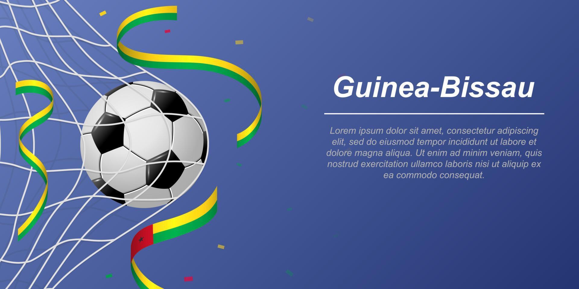 Fußball Hintergrund mit fliegend Bänder im Farben von das Flagge von Guinea-Bissau vektor