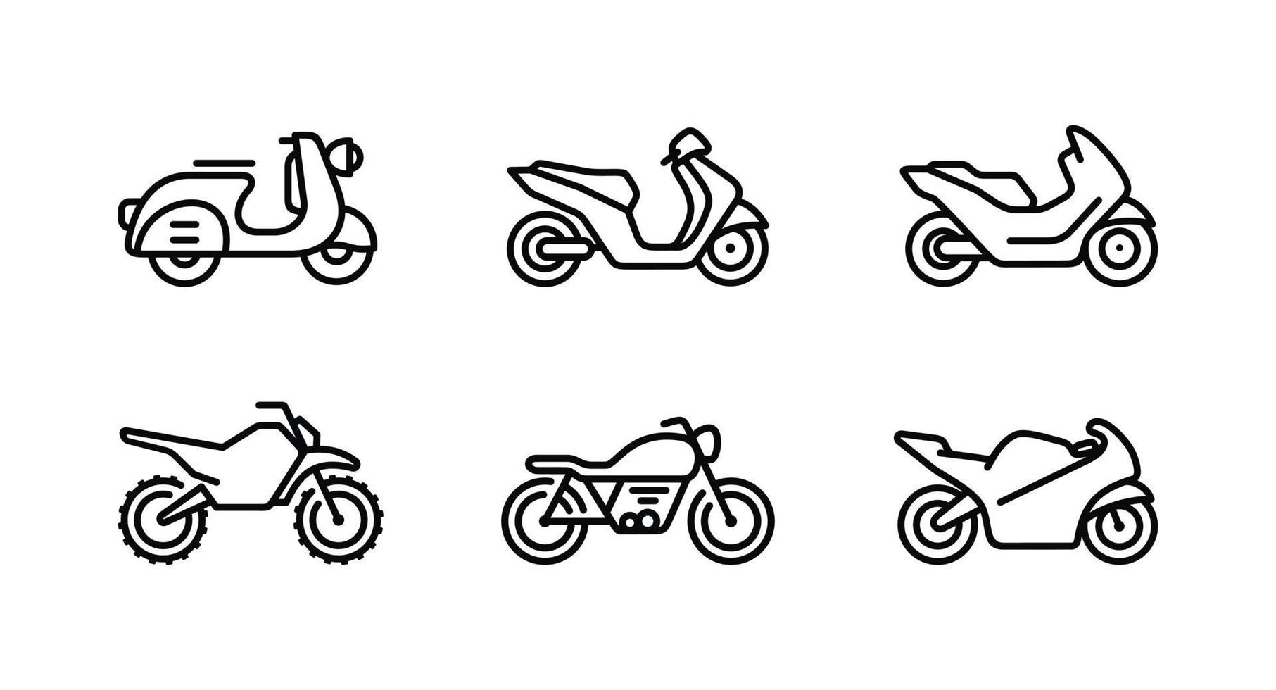 Motorrad Gliederung Symbol einstellen isoliert auf Weiß Hintergrund vektor