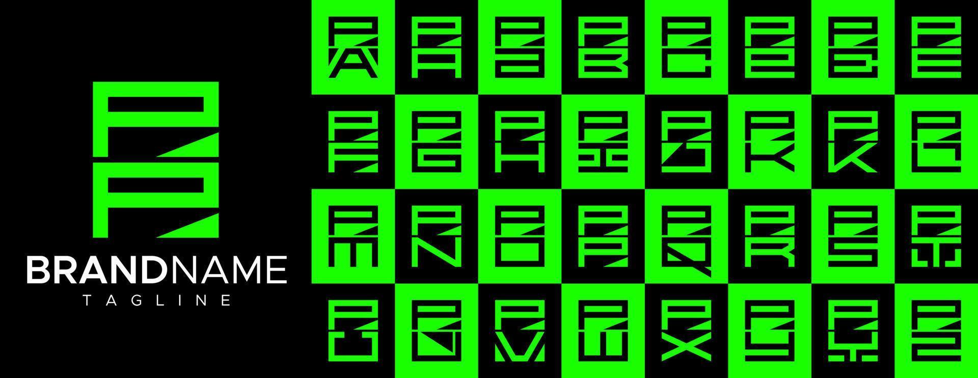 einfach Platz Brief p pp Logo Design Satz. modern Box Initiale p Logo Branding. vektor