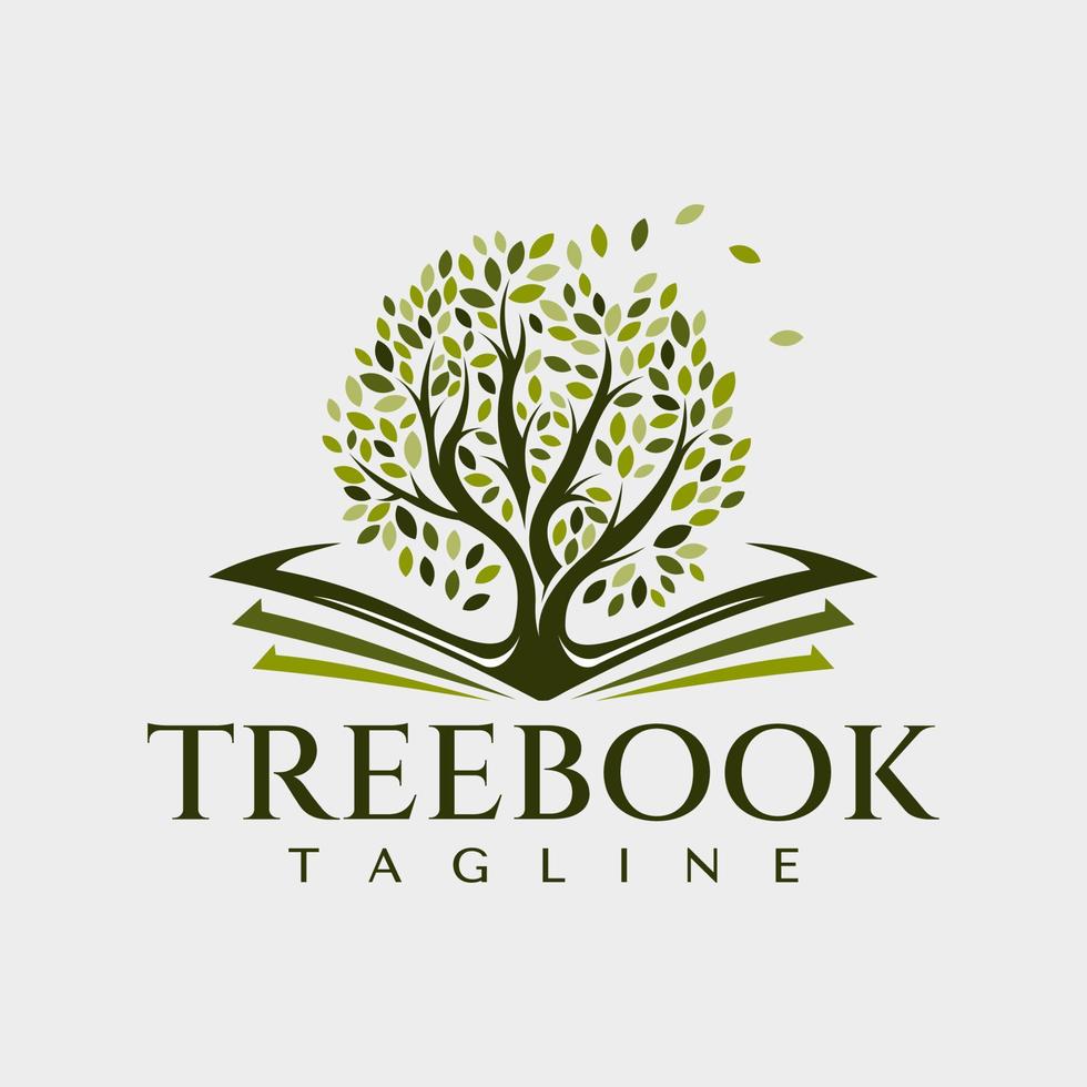 detaljerad träd bok logotyp design vektor. grön utbildning natur varumärke mall. vektor
