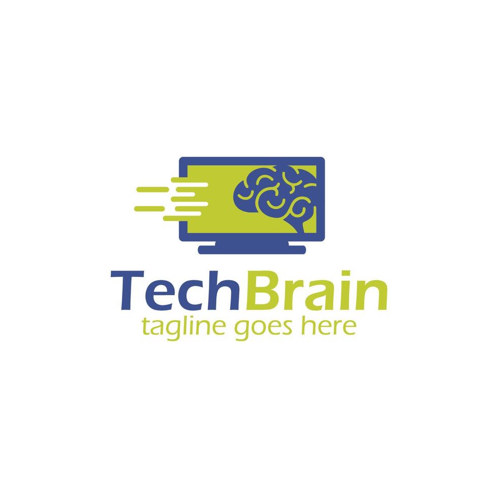 tech hjärna logotyp design mall med hjärna ikon och bärbar dator. perfekt för företag, företag, mobil, app, etc. vektor