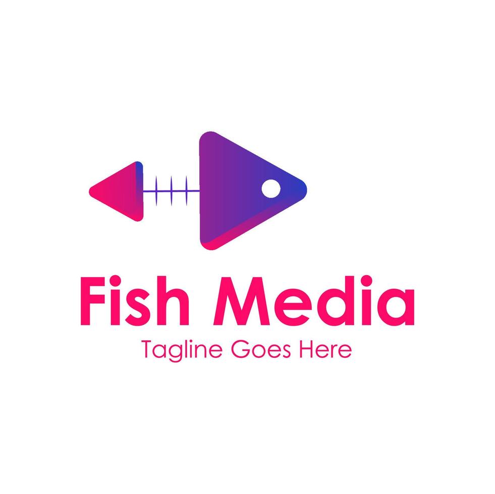 Fisch Medien Logo Design Vorlage mit ein Fisch Symbol und abspielen Symbol. perfekt zum Geschäft, Unternehmen, Handy, Mobiltelefon, Anwendung, Restaurant, usw vektor