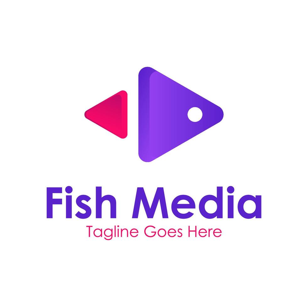 Fisch Medien Logo Design Vorlage mit ein Fisch Symbol und abspielen Symbol. perfekt zum Geschäft, Unternehmen, Handy, Mobiltelefon, Anwendung, Restaurant, usw vektor