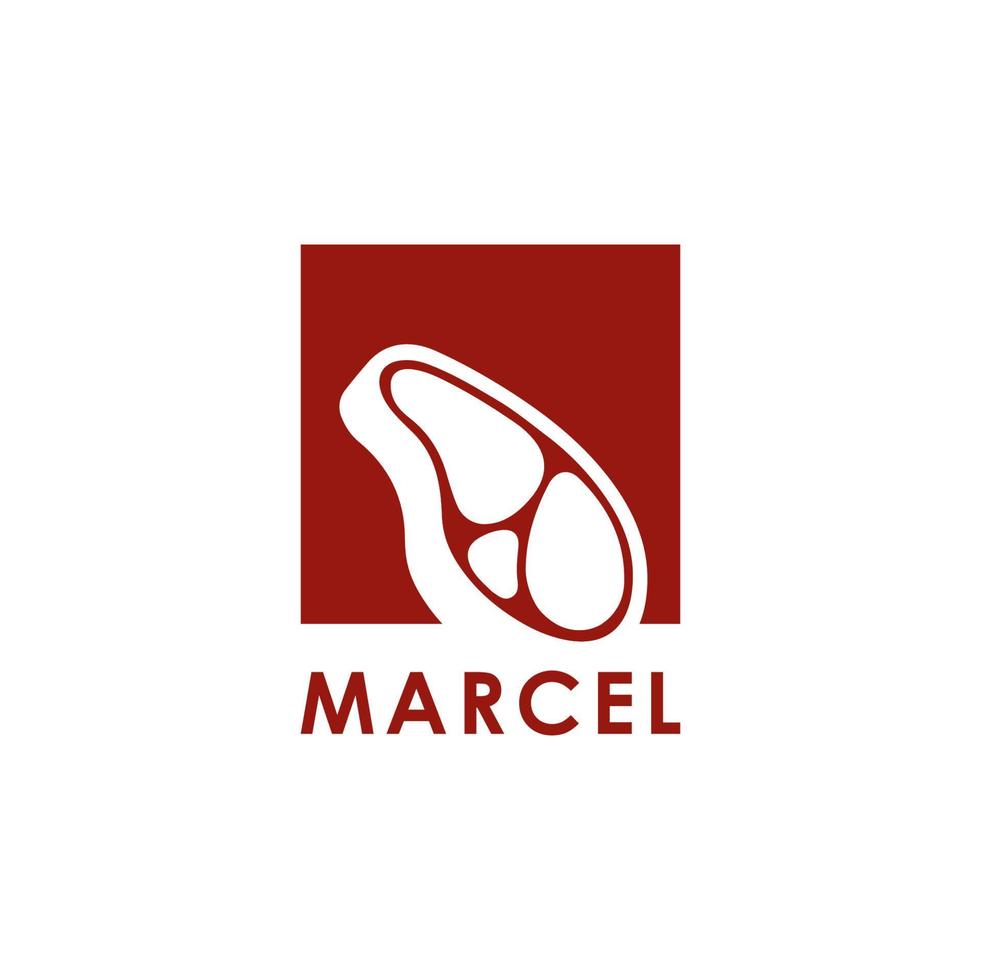 Marcel Fleisch Logo Design Vorlage mit Fleisch Symbol. perfekt zum Geschäft, Unternehmen, Handy, Mobiltelefon, Anwendung, Restaurant, usw vektor