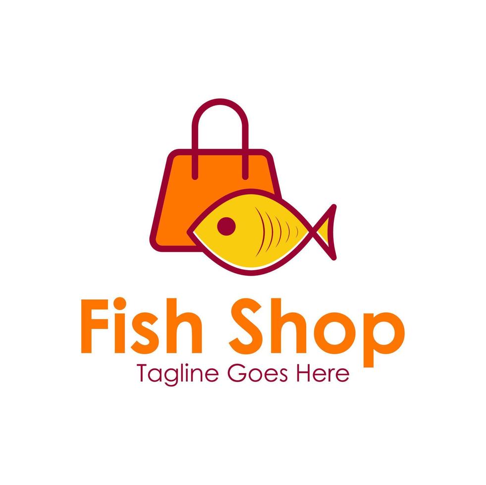fisk affär logotyp design mall med en fisk ikon och toto väska. perfekt för företag, företag, mobil, app, restaurang, etc vektor