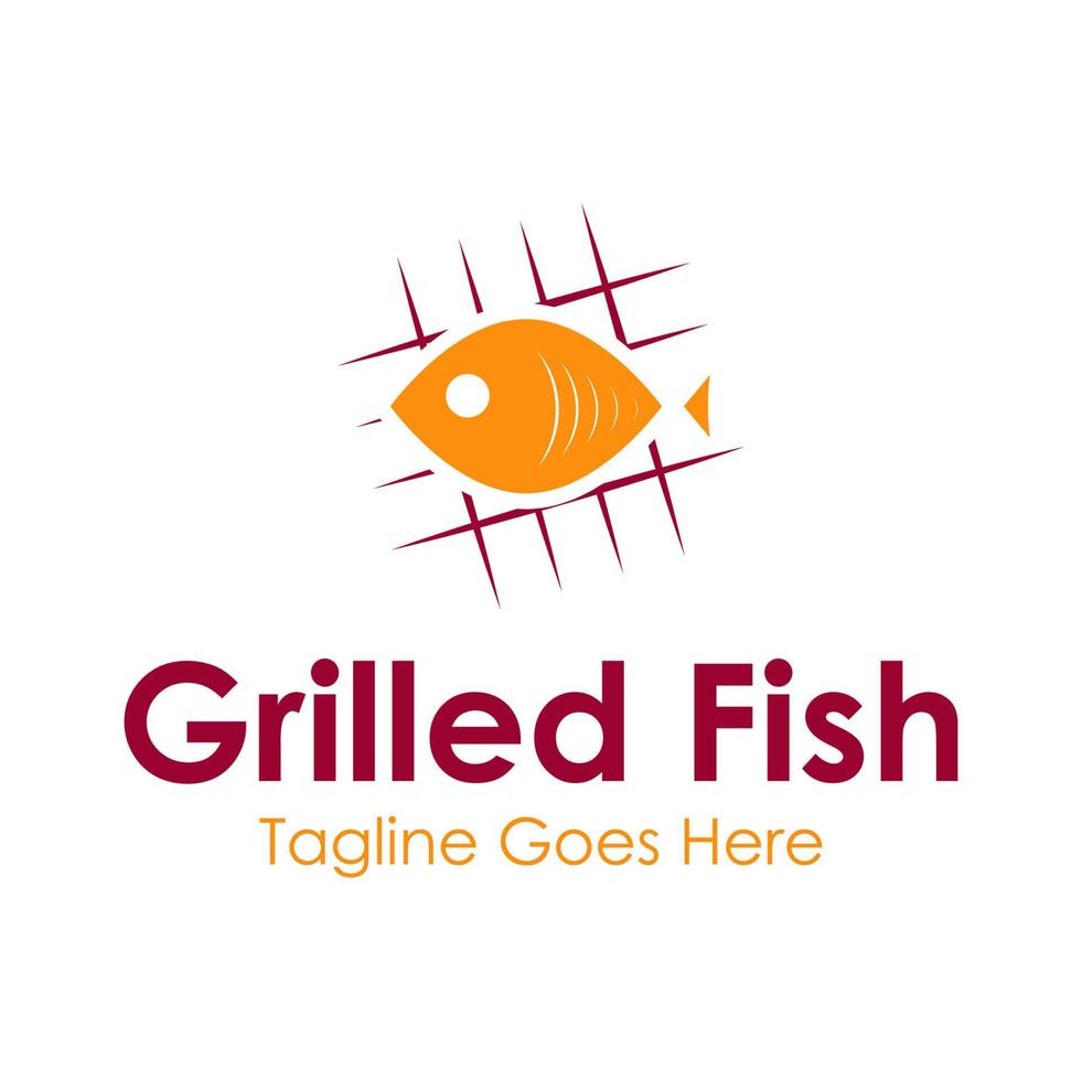 grillad fisk logotyp design mall med en fisk ikon och grill. perfekt för företag, företag, mobil, app, restaurang, etc vektor