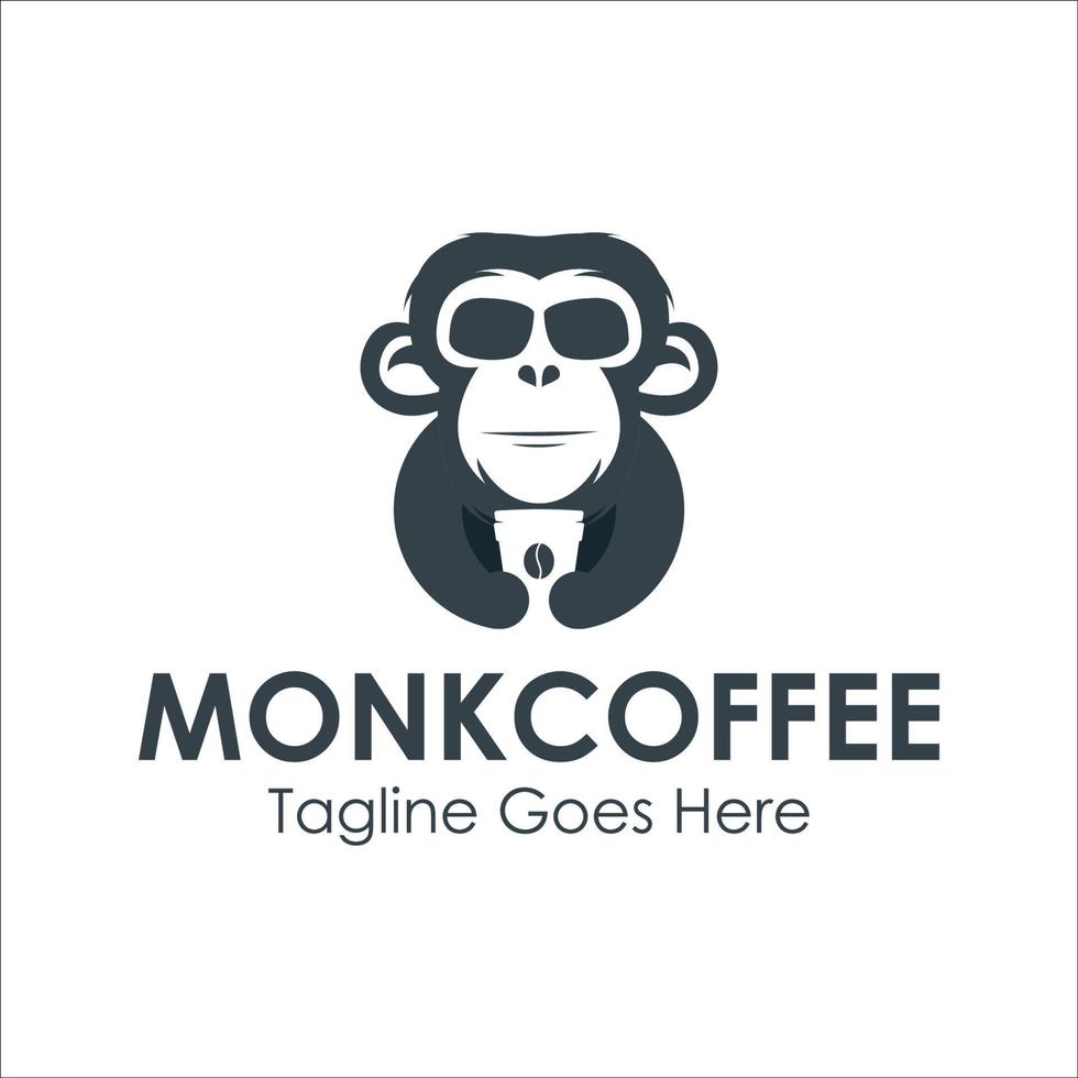 Affe Kaffee Logo Design Vorlage mit Mönch Symbol und Tasse Kaffee. perfekt zum Geschäft, Unternehmen, Handy, Mobiltelefon, Anwendung, usw vektor