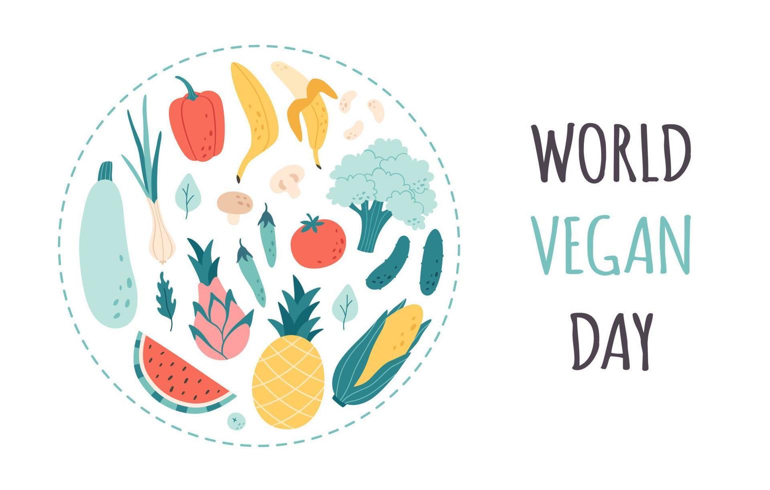 färsk frukt och grönsaker. friska mat, rätt näring, vegetarian och vegan begrepp. värld vegan dag. vektor