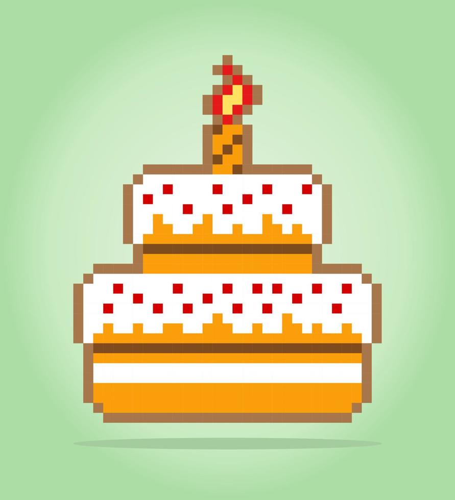 8 bitars pixel födelsedagstårta. mat för speltillgångar i vektorillustration. vektor