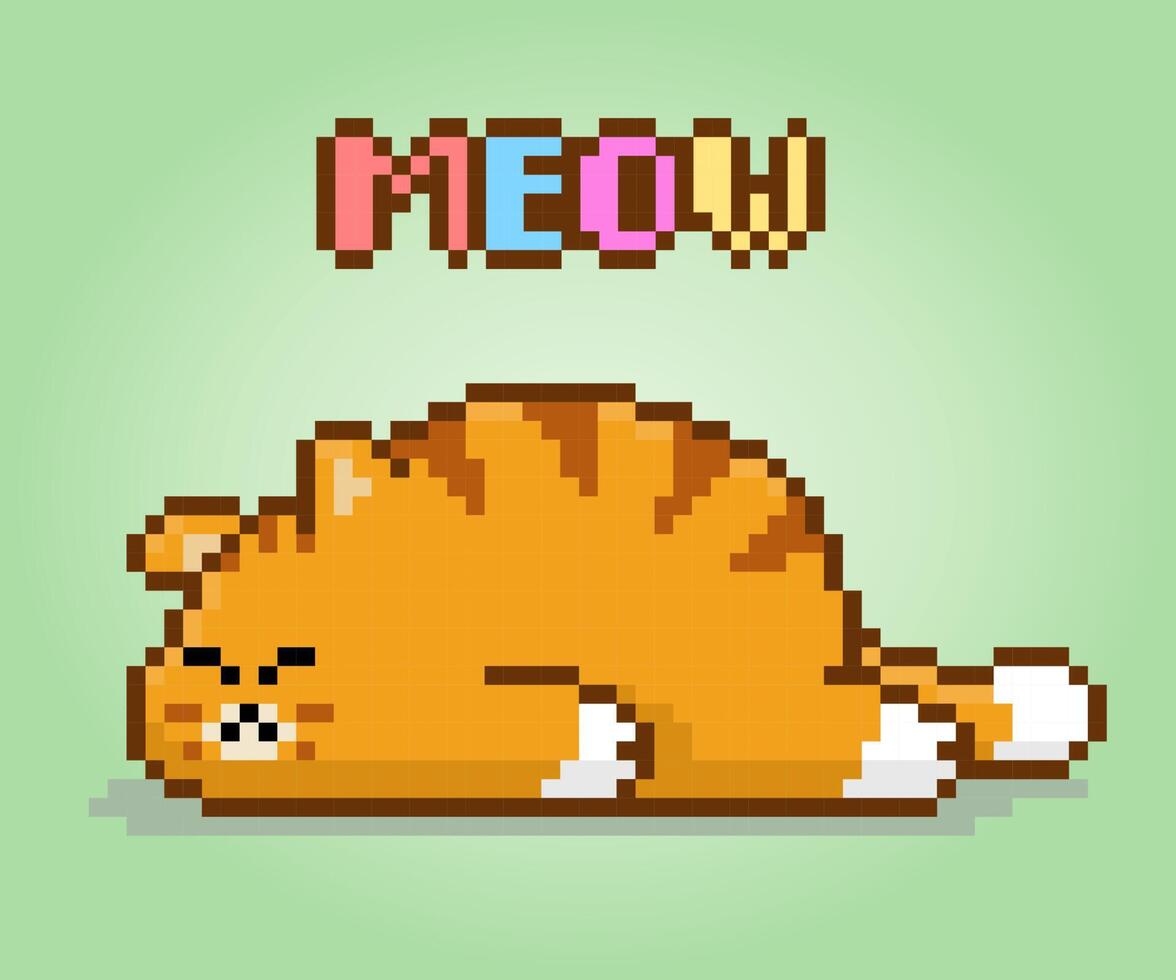 Pixel 8 bisschen Katze ist Schlafen. Haustiere zum Spiel Vermögenswerte im Vektor Illustrationen.