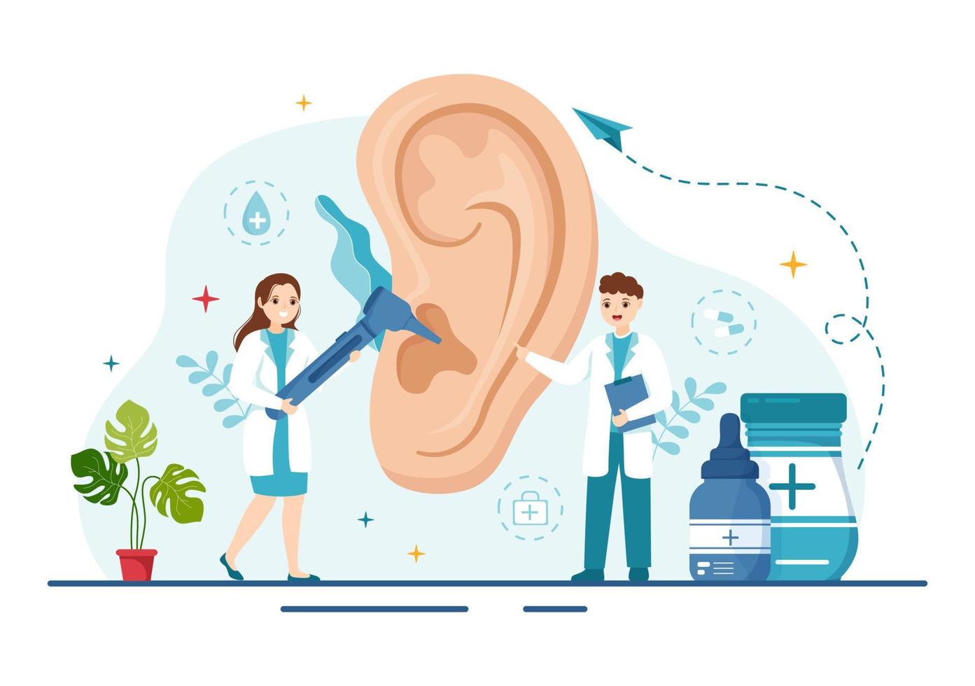 otorhinolaryngolog illustration med medicinsk relaterar till de öra, näsa och hals i sjukvård platt tecknad serie hand dragen landning sida mallar vektor