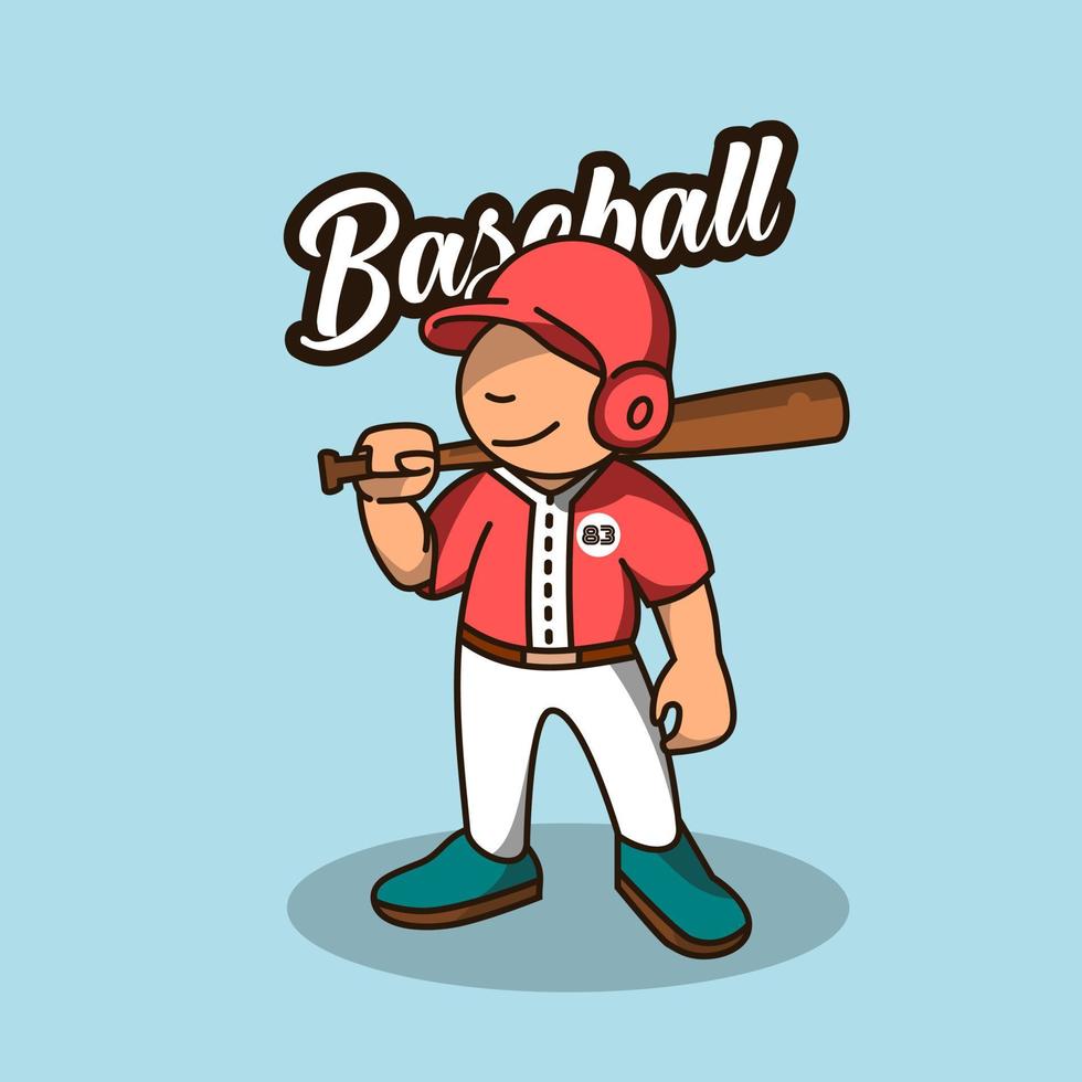 söt baseboll spelare innehav en baseboll fladdermus vektor illustration.