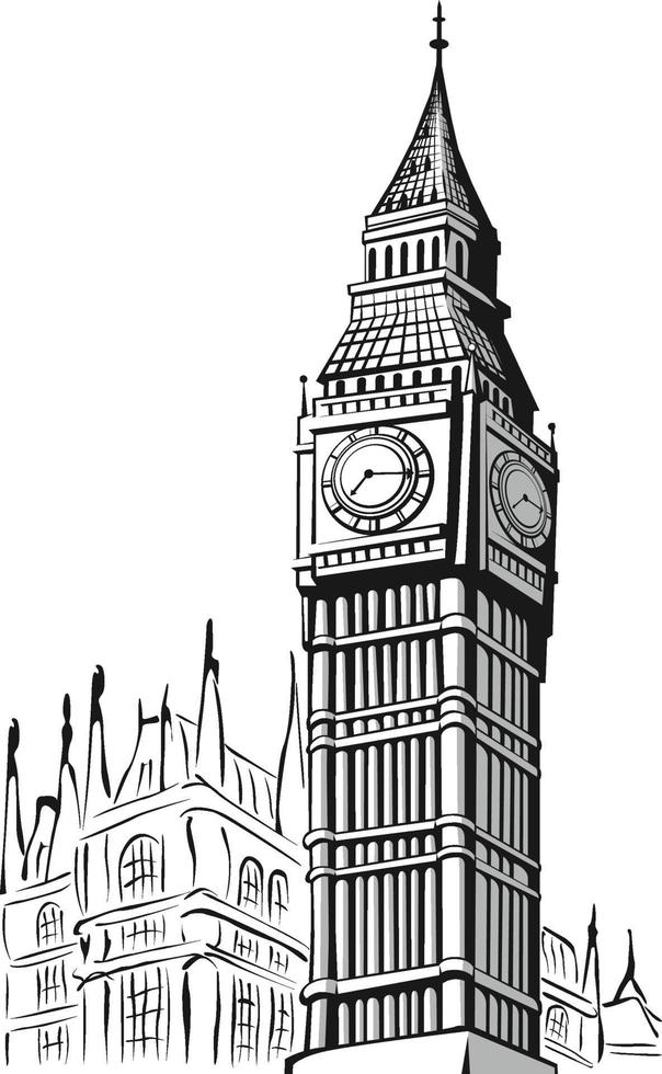 Skizze Gekritzel Big Ben London Wahrzeichen Umriss Illustration vektor