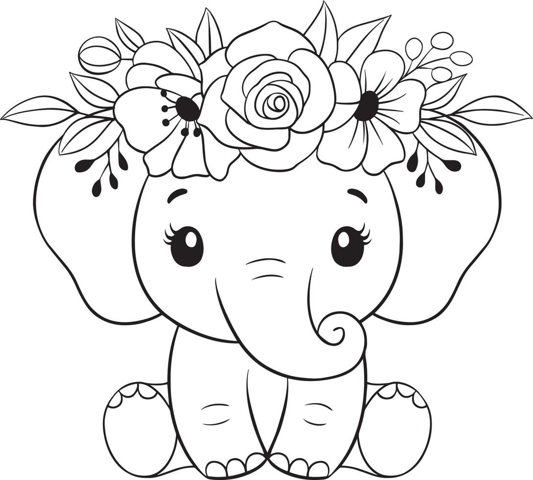 Baby Elefant svg, elefant mit Blume svg, süß Elefant svg, elefant Lineart, Elefant Vektor, Elefant clipart, elefant Schnitt Datei vektor