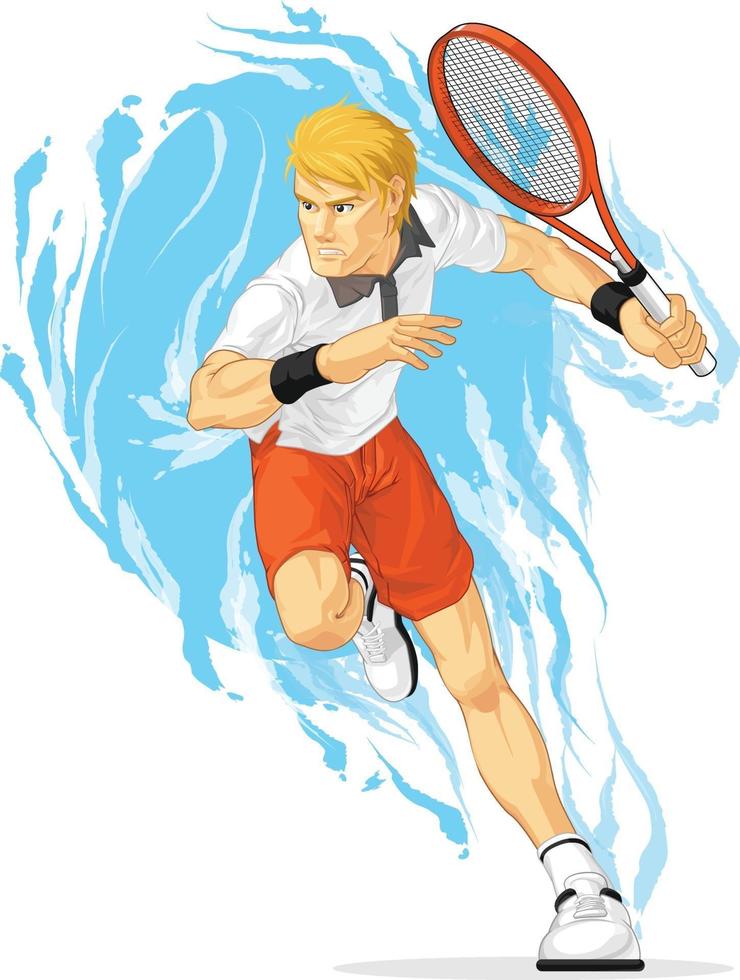 Tennisspieler, der Schlägersportathlete-Übungskarikaturvektor hält vektor