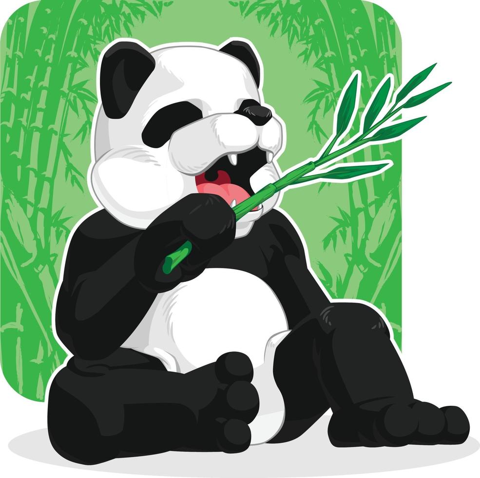 hungrig jättepanda som äter bambu lämnar tecknad illustration ritning vektor