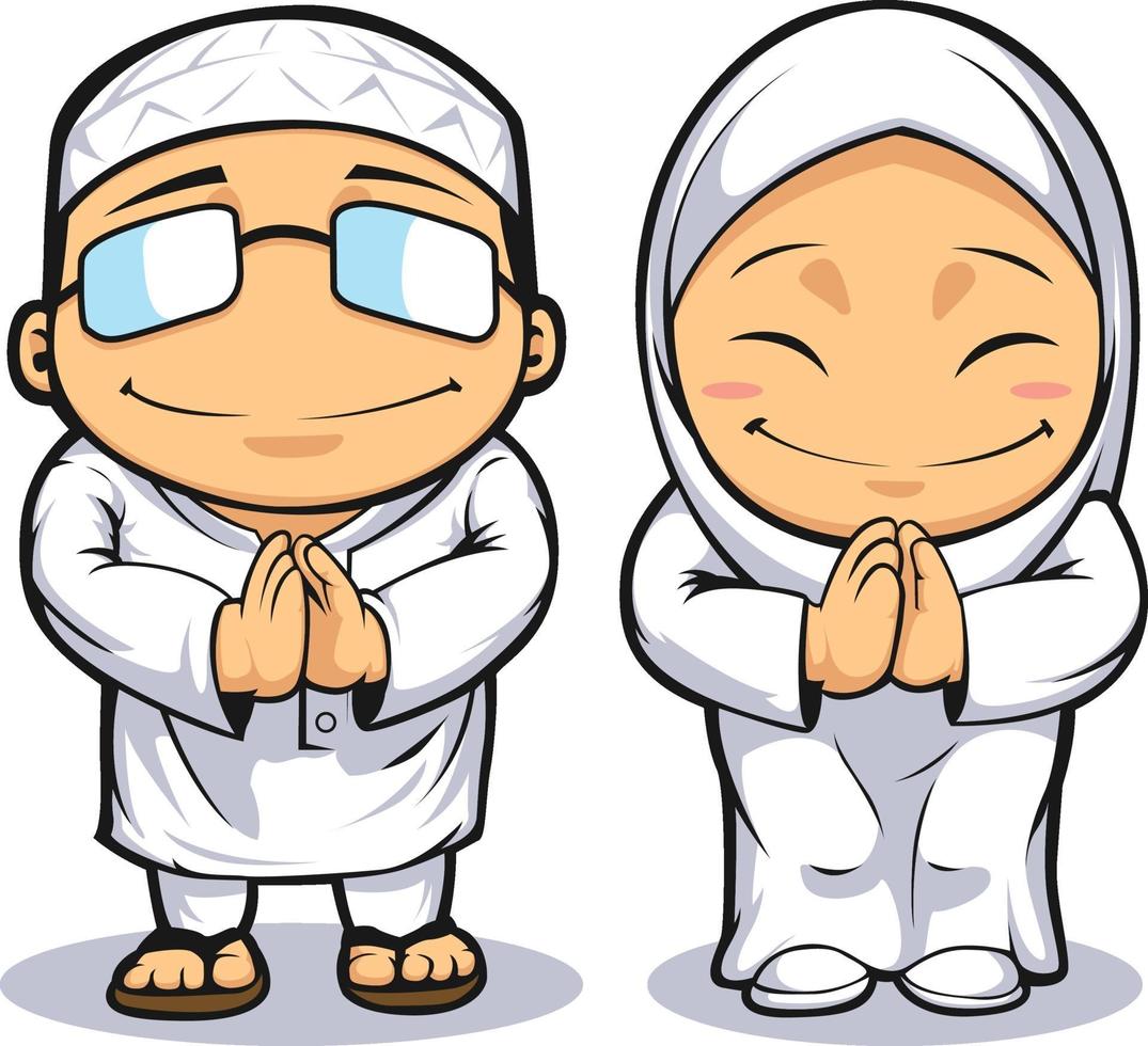 muslimischer Mann Frau Gruß Islam Ramadan Cartoon Illustration Zeichnung vektor