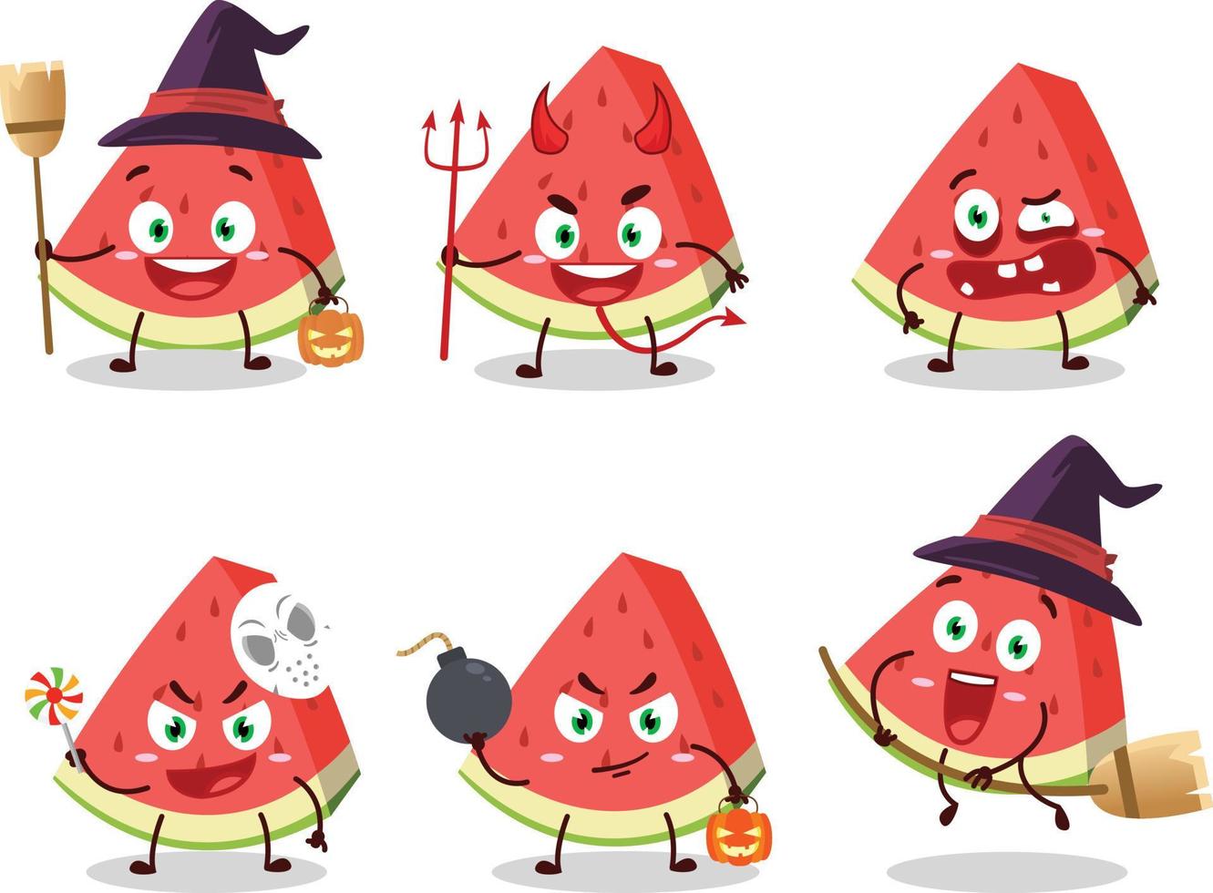 Halloween Ausdruck Emoticons mit Karikatur Charakter von Schrägstrich von Wassermelone vektor