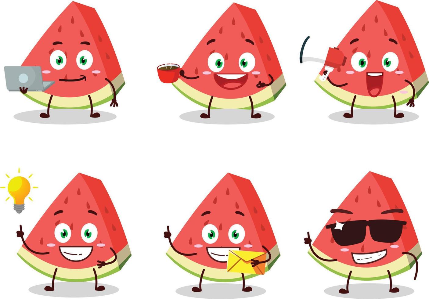 Schrägstrich von Wassermelone Karikatur Charakter mit verschiedene Typen von Geschäft Emoticons vektor