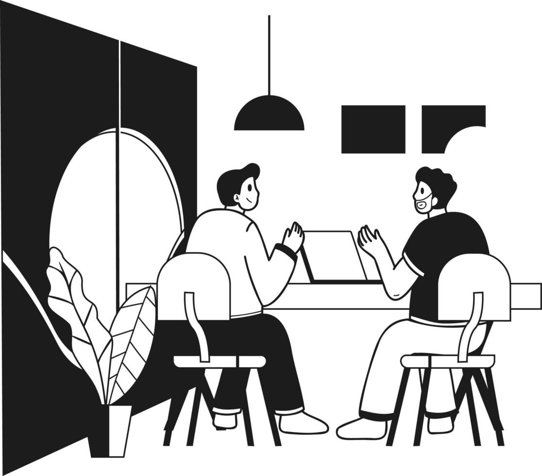 Geschäft Menschen Treffen im das Konferenz Zimmer Illustration im Gekritzel Stil vektor