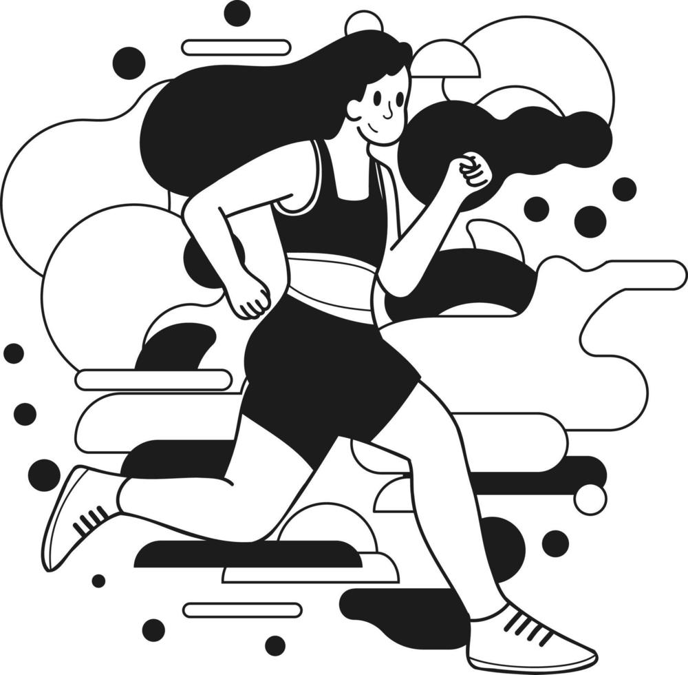 Fitness Mädchen Laufen und ausüben Illustration im Gekritzel Stil vektor