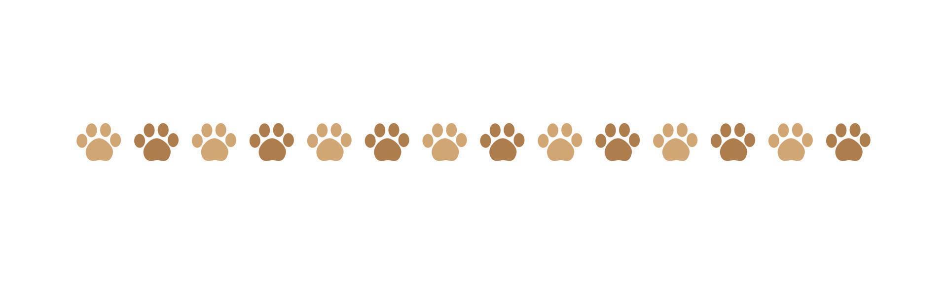 süß Haustiere, Hund oder Katze Fußabdrücke Separator Teiler Grenze. einfach Pfote drucken Muster, Tier Spur Gehen Vektor Illustration Design Element.